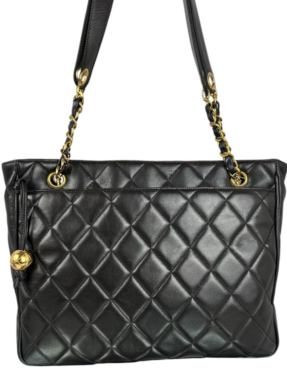 Chanel Quilted Leather Chain Tote Black Gold Hardware Shoulder Bag QUICK LIST